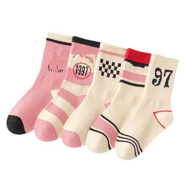 Barnstrumpor Unisex Mid Calf Bomullsstrumpor för Vinter Höst Rosa Vit M (4‑8 År)