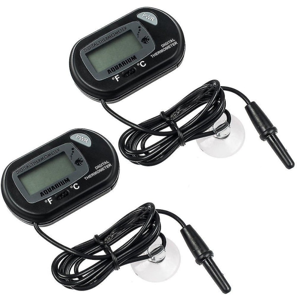2 stk Lcd digitalt akvarietermometer med sonde og sugekop