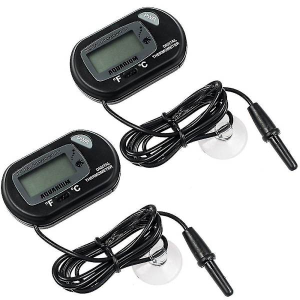 2 stk LCD digitalt akvarietermometer med sonde og sugekopp