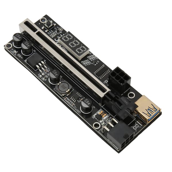 PCIe Riser Adapterkort 1X til 16X Dobbel 6Pin Temp Sensor USB3.0 Strømkabel Mining Riserkort for Grafikkutvidelse