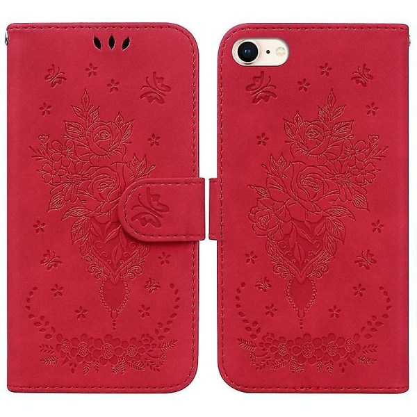 Til Iphone Se 2022 / Se 2020 / 8 / 7 Butterfly Rose præget lædertelefontaske (rød)