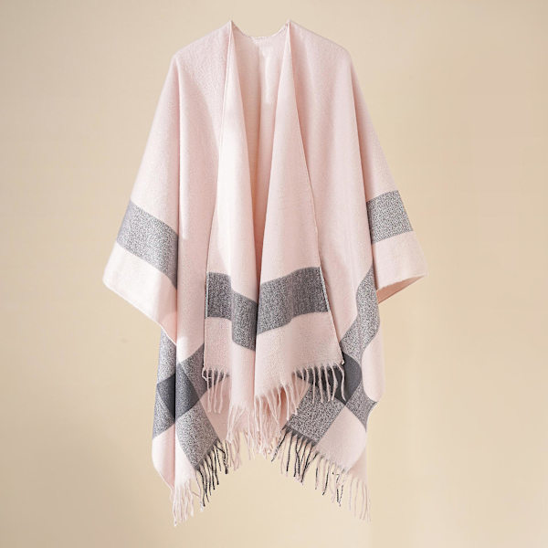 Gradient plaid sjal med kappe efterår og vinter tæppe varmt frynsede sjal pink 160*128cm