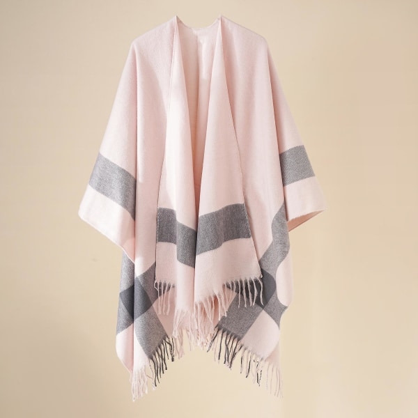 Gradient rutig sjal med cape höst- och vinterfilt varm fransad sjal Claret 160*128cm