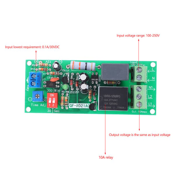 100-220V AC Fördröjning Av Tid Relä Modul Timer Switch Board 0-300min