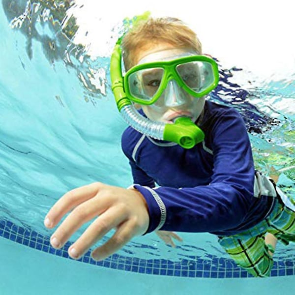 Kids Diving Goggle Mask Breathing Tube Shockproof Anti-fog Swimming Glasses Green