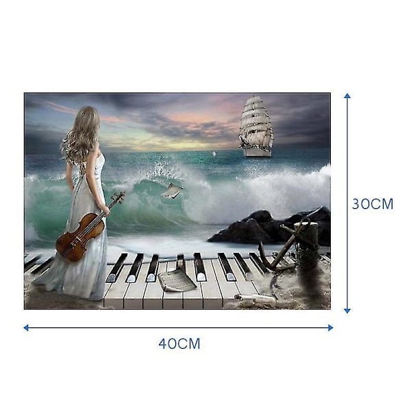 5d Diamod Mosaic Brodeerry Sea Piano Beauty Naiset Ristipisto Kodinsisustus 40x30cm