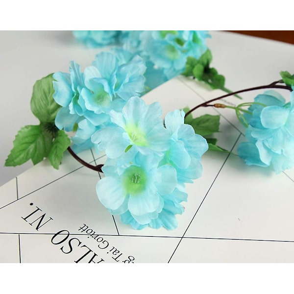 2 Pack Fake Cherry Vine Flowers Plant Keinotekoinen Ivy Riippuva Vihreä Lehti Silkki Seppele Häätaidekori (sininen) Blue