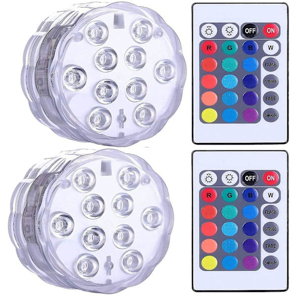 Nedsænket LED-lys, vandtæt spa-led-dykbar lampe, undervands-led-lys med 2 fjernbetjeninger til vasebaser, akvarier, fester, Halloween