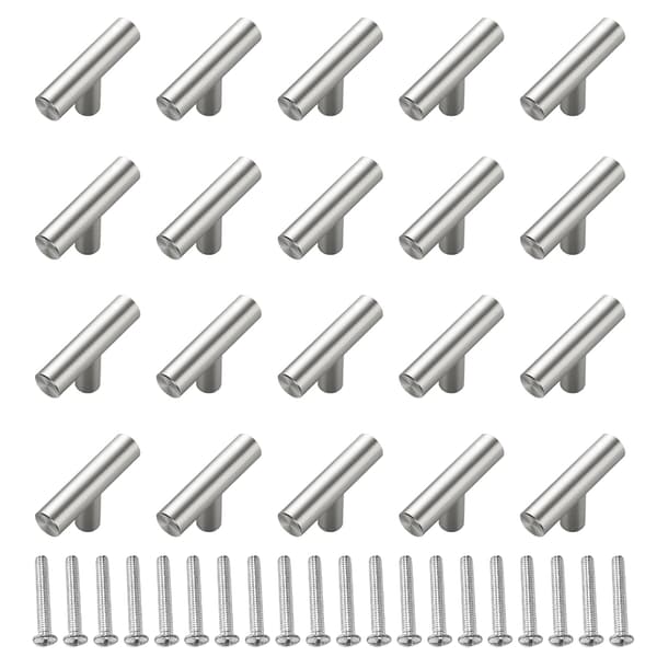 【BQ】20-pack skåpsknoppar i rostfritt stål, 5 cm total längd, skåpsknoppar för skåp, hållbara Silver Silver 0.35