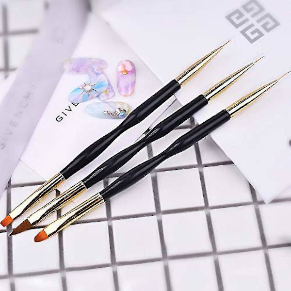 Namotu 3 Pcs Nail Drawing Pen, Dual End Nail Art Pen Brush Acrylic Round Flat Painting Drawing Liner Nail Tools