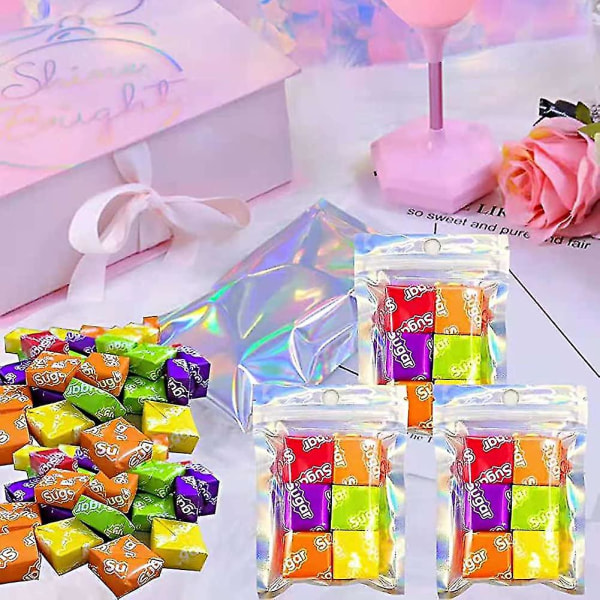 100pcs Holographic Pcaging Bags Small Goodie Bags Mylar Bags Zip Lock Smell