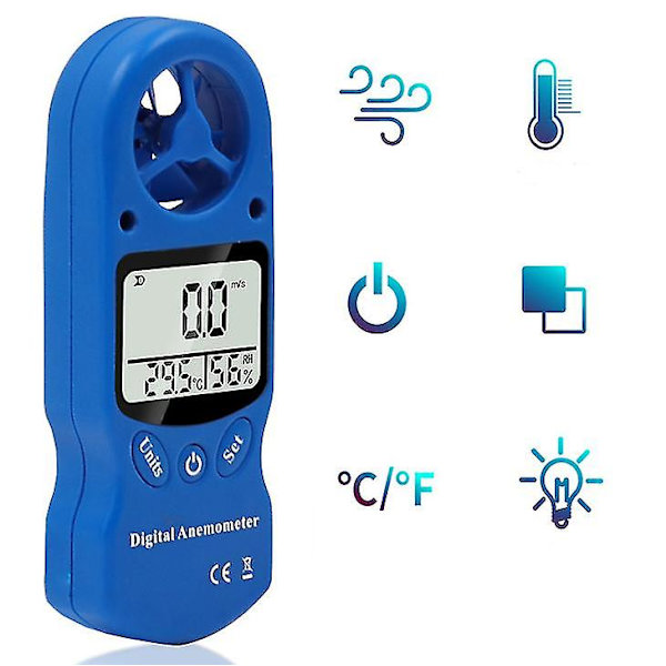 Mini handhållen vindmätare, termometer och hygrometer, digital LCD-skärm