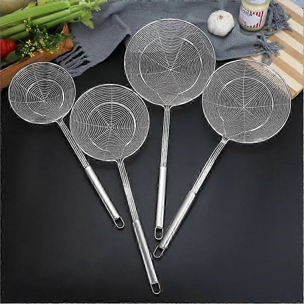 2-delt sett med øse og sil i rustfritt stål for fritering, størrelser 16 cm og 14 cm