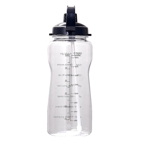 2000ml Motivational Outdoor Water Bottle With Time Marker And Straw, Leakproof Tritan Bpasports Bottle White