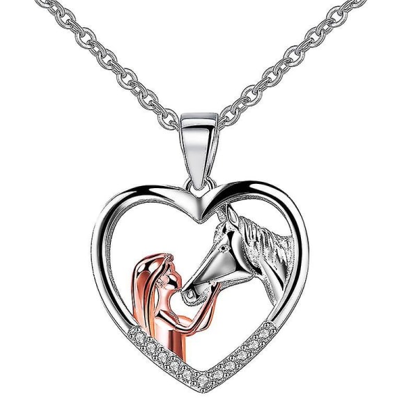 Silver flicka och häst hänge halsband för flickor, Cubic Zirconia sterling silver halsband Smycken presenter för hästälskare kvinnor