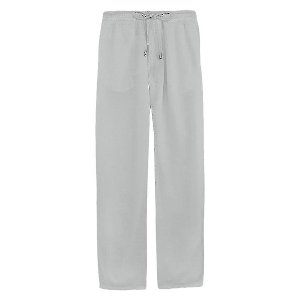 Herr Linne Look Baggy Byxor Elastisk midja Casual Beach Yoga Byxor Grey M