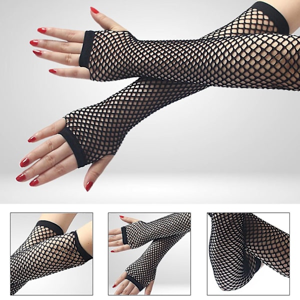 1 par högelastiska näthandskar Cover Nylon armbågslängd Halvfinger Näthandskar Mesh Black