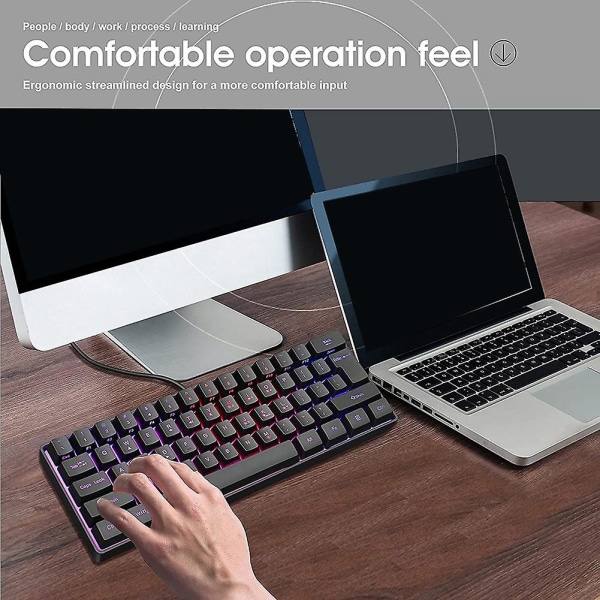 Gaming-tastatur, 61 taster flerfarge Rgb-belyst LED-bakgrunnsbelyst kablet spilltastatur, vanntett black