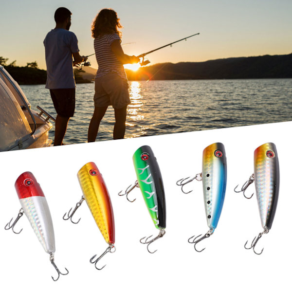 Set med 5 hårda fiskedrag - 6,5 cm/9 g popperbeten för bas i floder, sjöar och reservoarer, 5 färger