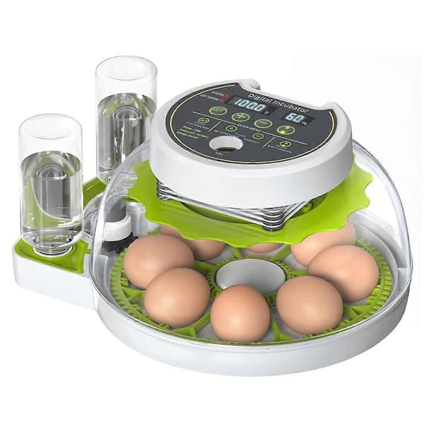 【BQ】Egginkubator med automatisk eggvendingsfunksjon, digital temperatur- og fuktighetskontroll, støtter 8 egg EU-plugg-Perfet