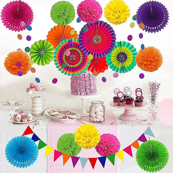 Riippuvien juhlakoristeiden set, 20 kpl Pinkki Purppura Valkoinen Paperi Kukkia Pom Poms Pallot Ja Paperilyhdyt hääsynttäreille Baby Shower Graduat