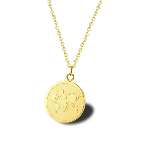 Den nya Världskarta halsband kvinnlig guldmynt nyckelbenskedja enkel tredimensionell jord rund kort tröja kedja（guld）