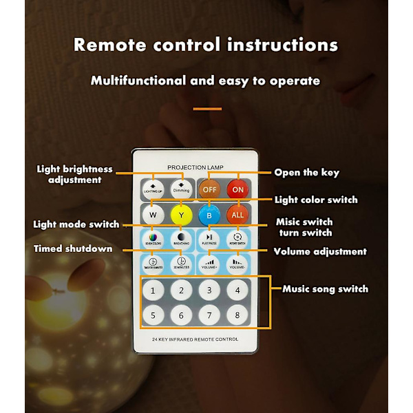 Nattlys Barnelampe Stjerneprojektor, Musikk Nattlys + Timer + Fjernkontroll Bluetooth Spearker