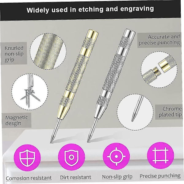 To typer automatisk senterstansing Aluminium Etched Carving Tool Hardware Tool Gold4pc