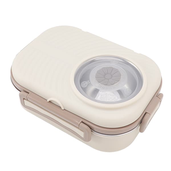 1450 ml Termisk madkasse i rustfrit stål, dobbeltlags ruminddeling til studerende, beige
