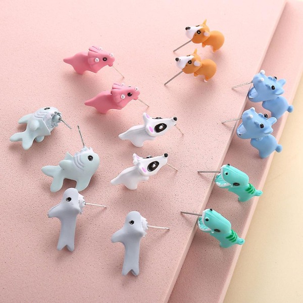 6 Parscute Animal Bite Örhängen 3d Clay Örhängen Dinosaur Örhängen