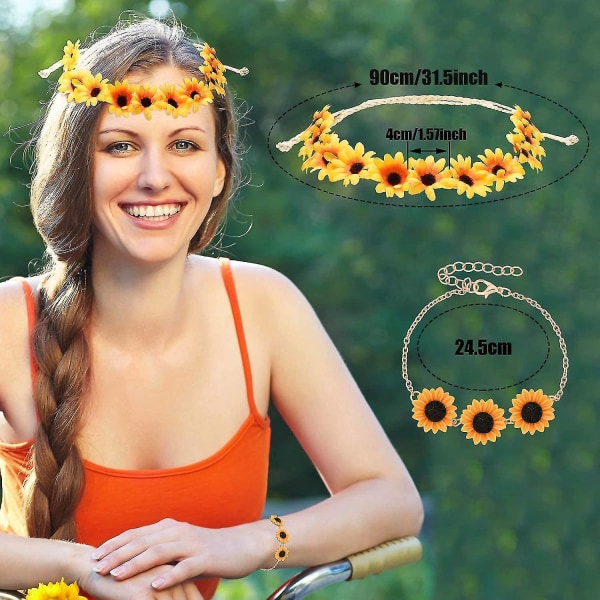 10 Pieces Sunflower Pendant Faux Pearl Chain Necklace Sunflower Charm Bracelet Earrings Ring Sunflower Hair Clip Sunflower Boho Headband Wreath