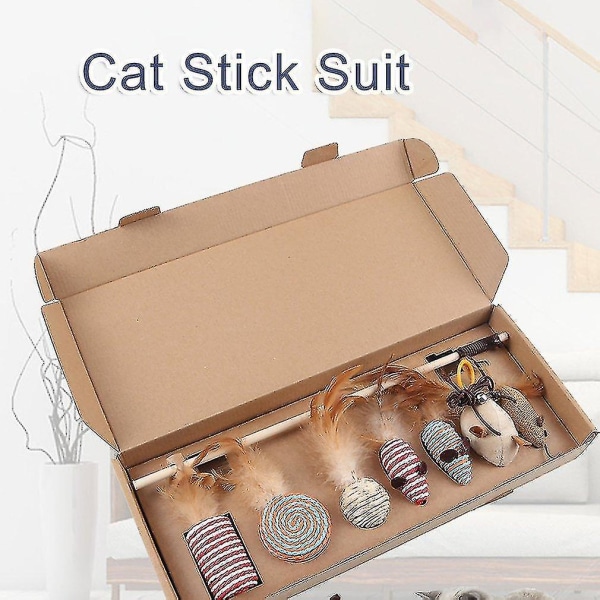 Hhcx-7pcs Simulation Mouse Cat Toy Cat Stick Set Cat Scratch Bite Resistance Interactive Mouse Toy Cat