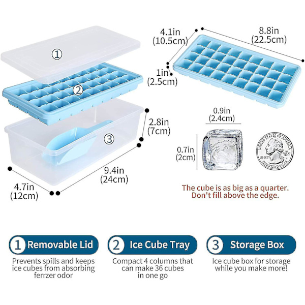 Ice Cube Fack Lock Och Bin Silikon Is Fack Med Skopa 77 grids BLUE