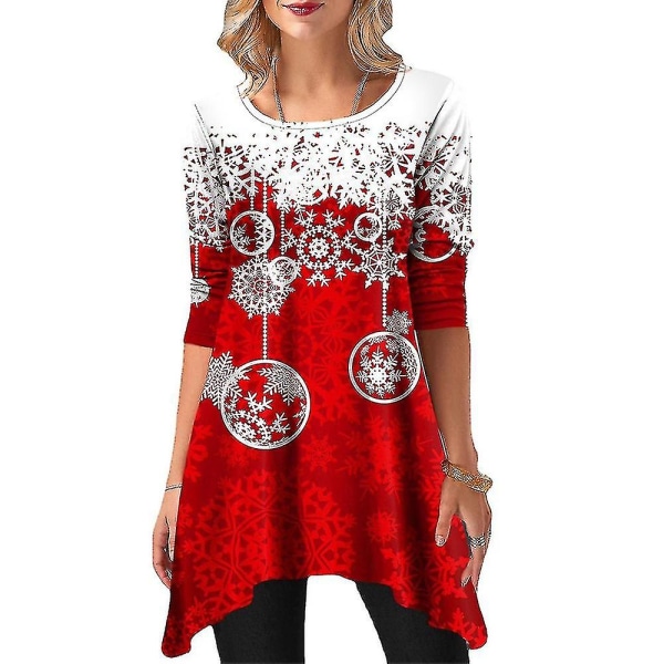 Hhcx-kvinner Christmas Snowflake Irregular Home T-skjorte Jumper Bluse Topp