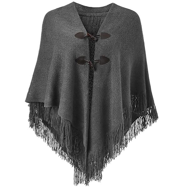 Viitta Tupsu Horn Solki Yksivärinen Epäsäännöllinen Kaksikerroksinen Tupsu Cape Huivi Dark grey 120cm