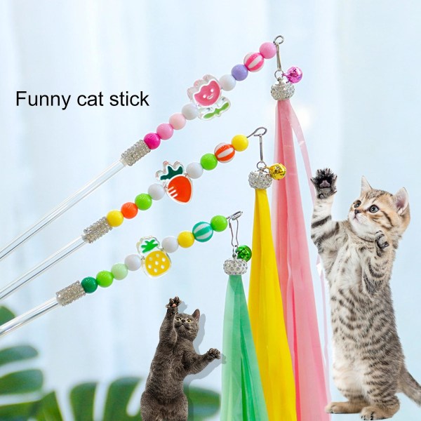 Kattpinneleksak med klocka Färgglada pärlor Bittålig tofs Iögonfallande interaktiv lång stång Rolig kattleksak Petstickleksak för kattunge City Yellow One Size
