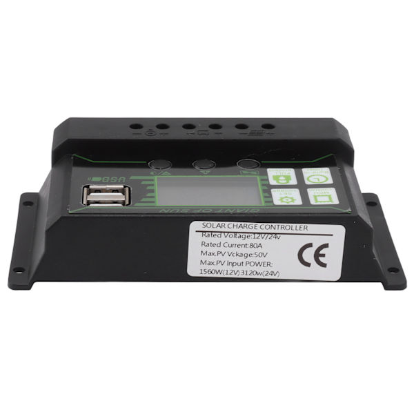 Solar Charge Controller LCD-display Dobbelt USB-port PWM-opladning ABS 5V Solpanelregulator til solpaneler 80A