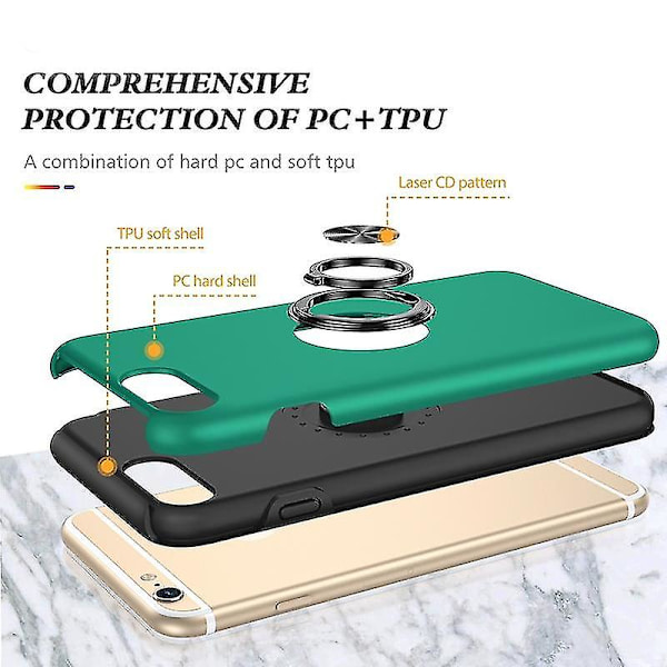 Magneettirengas Kickstand Iskunkestävä phone case Iphone 6 Plus -puhelimelle (musta) Dark Green