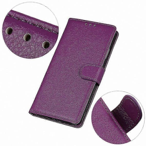 PU-läderplånboksfodral med litchitextur för 5G-telefoner Purple