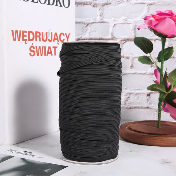 0,6 cm x 90 m Elastisk Flat Snor Strikk Strikk DIY Kabelbinder Svart