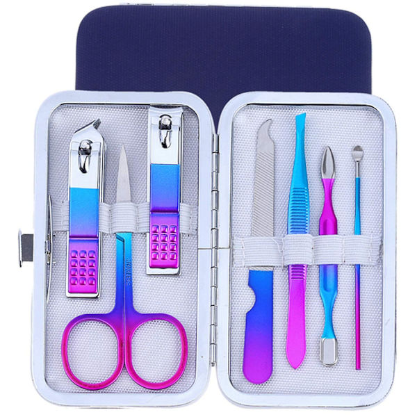 7 i 1 Rainbow Manikyr Set Pedikyr Kit Nagelklippare Grooming Kit Nagelverktyg