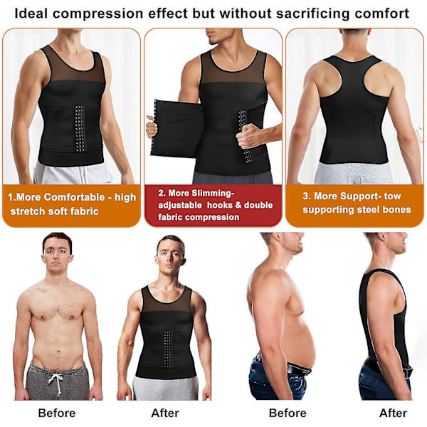 Menn Midje Trimmer Belte Wrap Trainer Hot Swear skjorte Korsett Slanking Body Shaper Black L