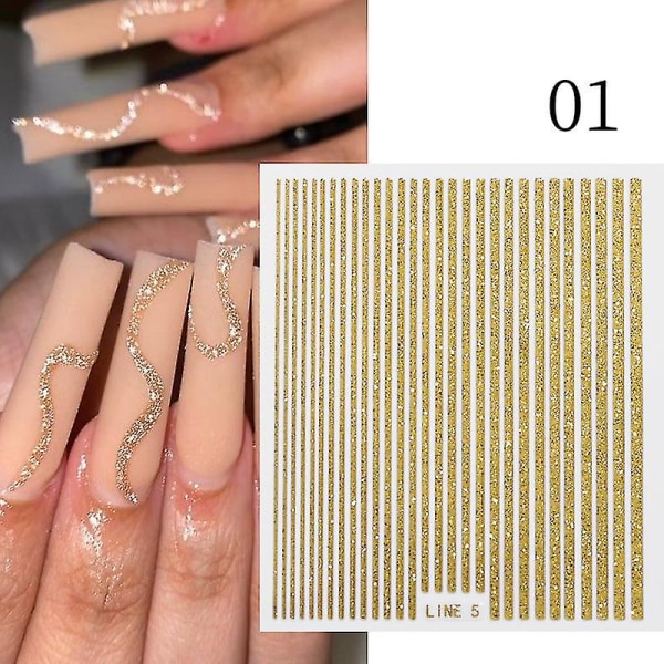 1 stk Sølv Guldlinjer Stripe 3d Nail Sticker Geometrisk bølget stjernehjerte selvklæbende skyderpapirer Nail Art Transfer Stickers Glitter Line 1