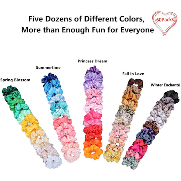 60 kpl Hair Scrunchies Satin Silk Scrunchies Hiukset Silkkiset Kiharat Hiustarvikkeet