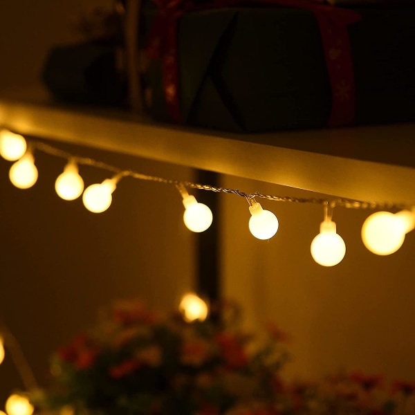 Globe String Lights Batteridriven 40 Led Fairy String Lights, 8 lägen, Vattentät dekorativt ljus - Varmvitt