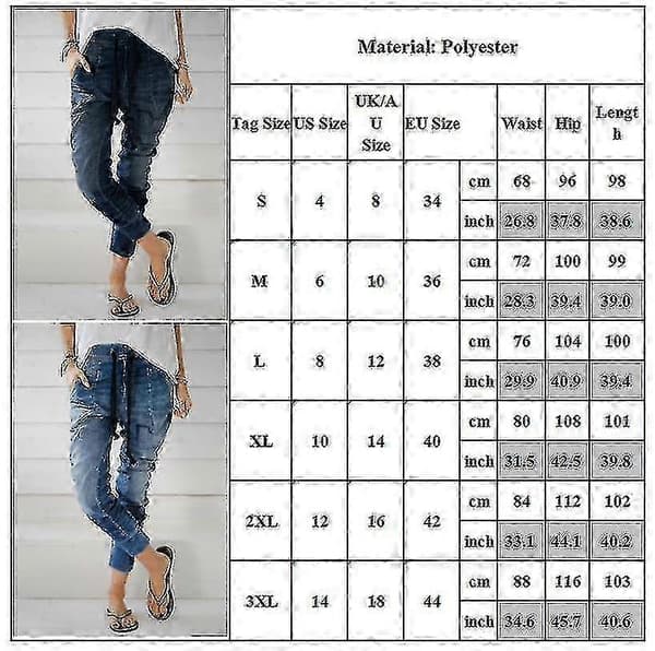 Damjeans med elastisk midja och sänkt gren, harembyxor, dragsko och långa jeans - JA Light Blue L
