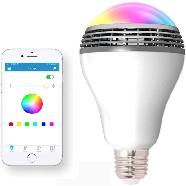 Den nya Bluetooth glödlampa högtalare, trådlös E27 Smart LED glödlampa lampbelysning med RGB färgbyte musikspelare smartphone app kontrollerad