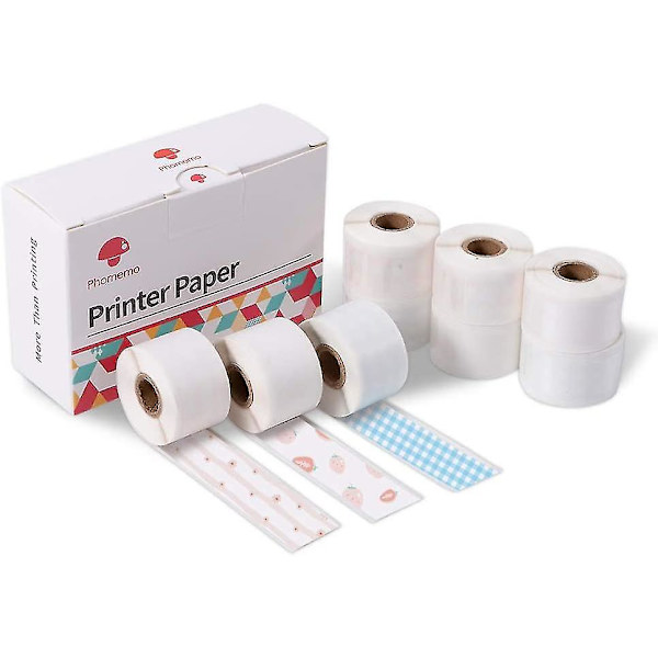 M02 Pro/m02s thermal papper, 15 mm X 3,5 m, 3 rullar av varje mönster, totalt 9 rullar (vit)
