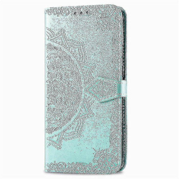 Samsung Galaxy A10s Case Läder Cover Emboss Mandala Magnetic Flip Protection Stötsäker - Grön