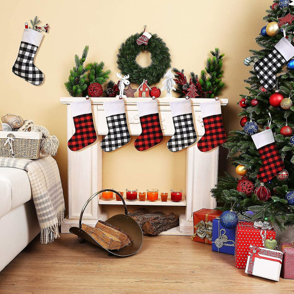 6 kpl Christmas Buffalo Plaid -sukat Klassiset sukkahousut Joulu Stoc